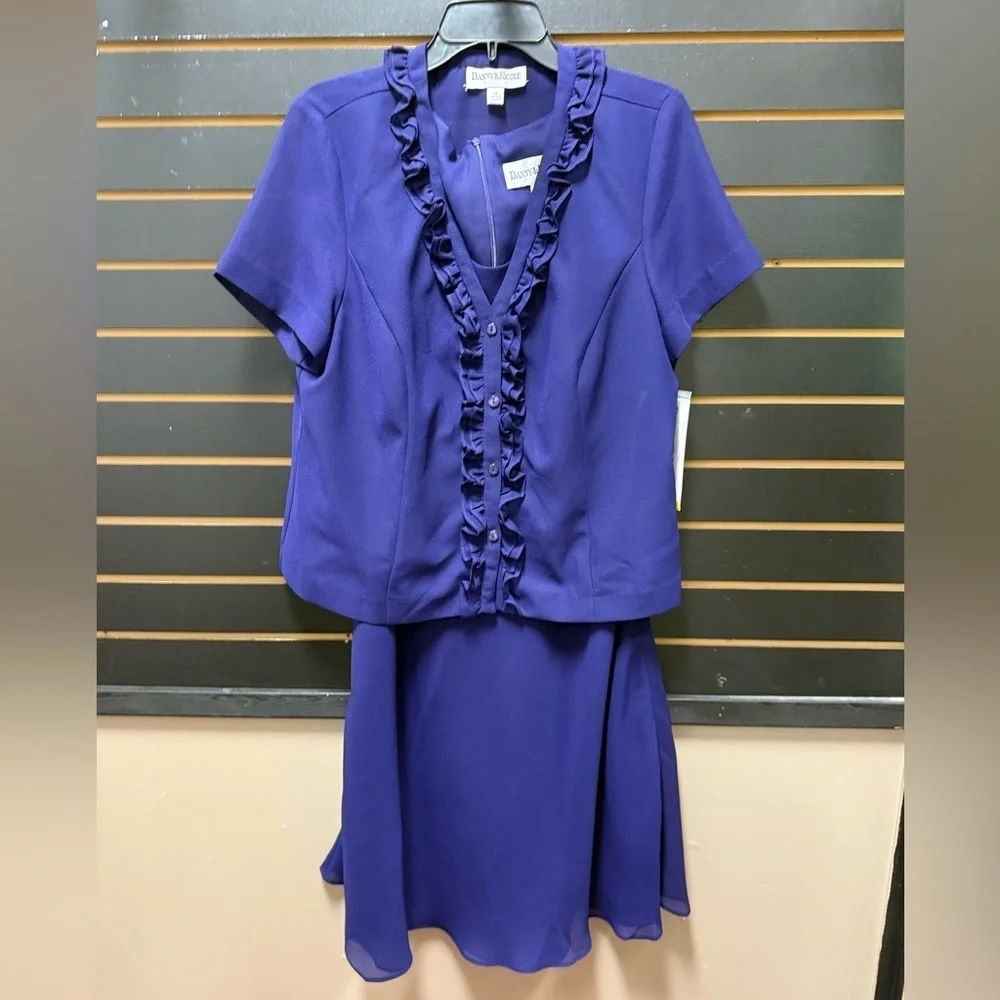 NWT Danny & Nicole Purple Ruffle Trim Dress & Jacket Set Size 14